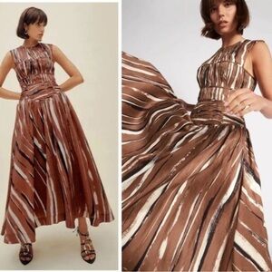 Aje Strapless Brown and White Striped Maxi Dress